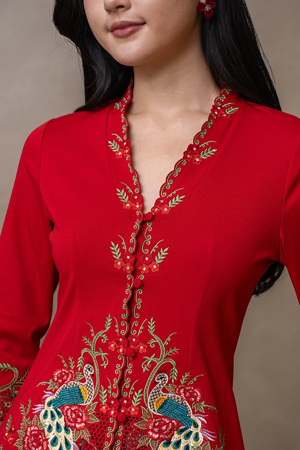 CELESTIAL PLUMES EMBROIDERY NYONYA KEBAYA (CRIMSON)