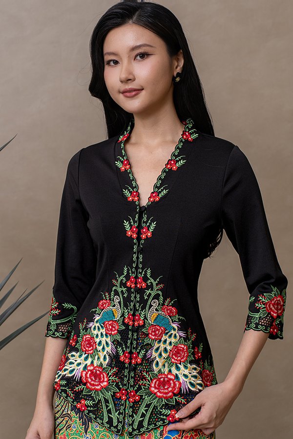 CELESTIAL PLUMES EMBROIDERY NYONYA KEBAYA (BLACK)