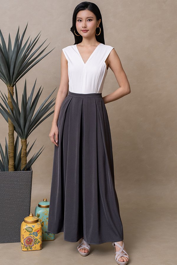 OTTILIA BROAD LEGGED JUMPSUIT (WHITE GREY)