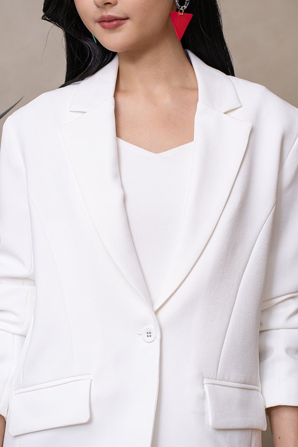 HENRIK RUCHED SLEEVE BLAZER (WHITE)