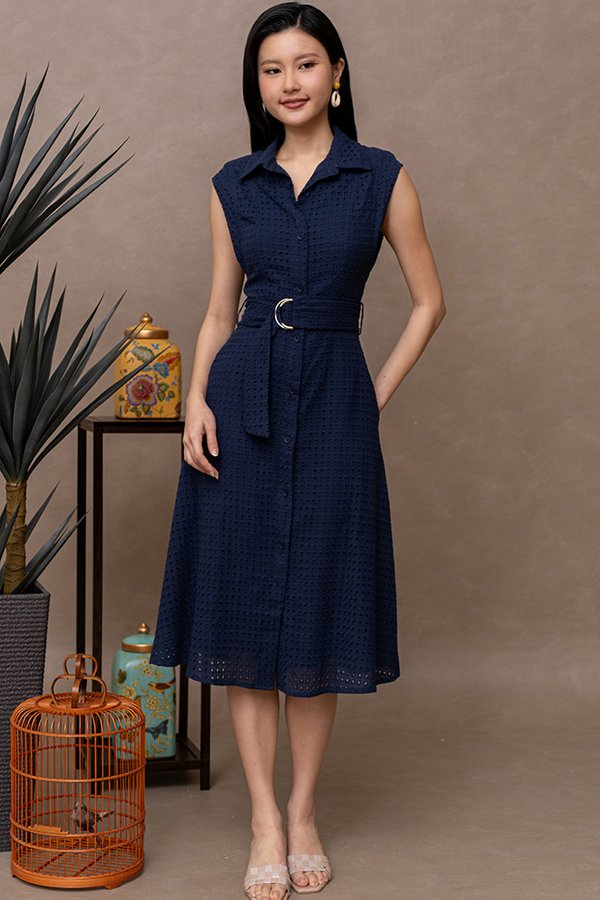 MATHIS EYELET SHIRT DRESS (NAVY)