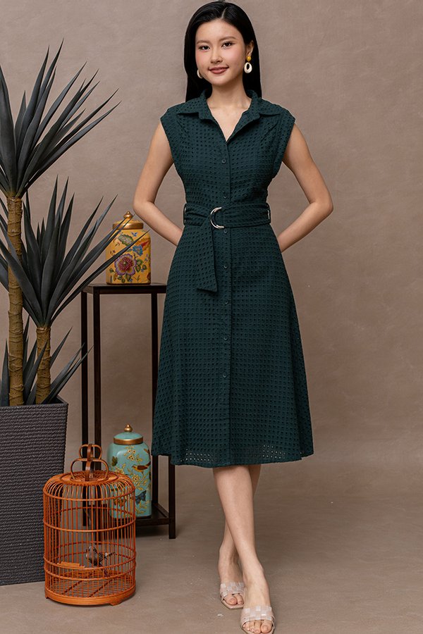 MATHIS EYELET SHIRT DRESS (DARK FOREST GREEN)