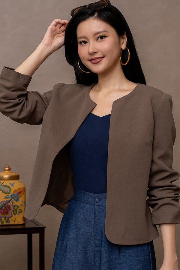 CASSIAN OPEN FRONT-JACKET (MOCHA)