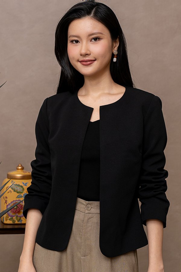 CASSIAN OPEN FRONT-JACKET (BLACK)