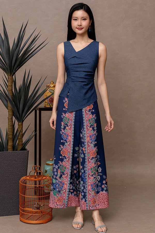 (PREORDER) ENZO BATIK SPLIT HEM PANTS (NAVY)