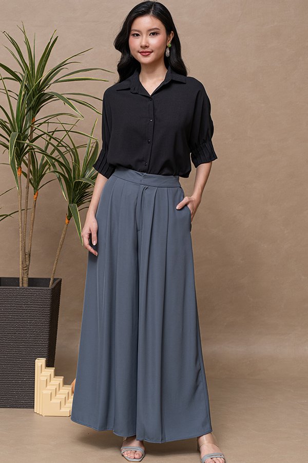 CLEOPHEE WIDE LEG PANTS (GUN METAL)