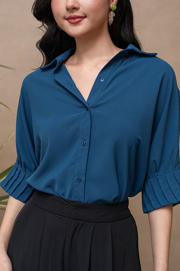 GISLAINE MID SLEEVED SHIRT (TEAL BLUE)