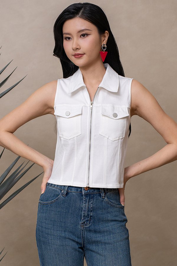 BEATRIX DENIM VEST TOP (WHITE)