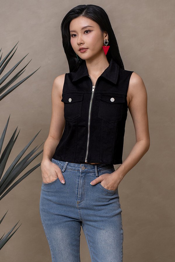 BEATRIX DENIM VEST TOP (BLACK)