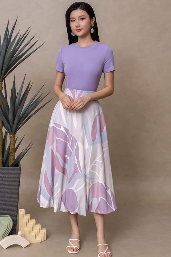 NERISA PRINTED BUBBLE SKIRT (LILAC ABSTRACT)