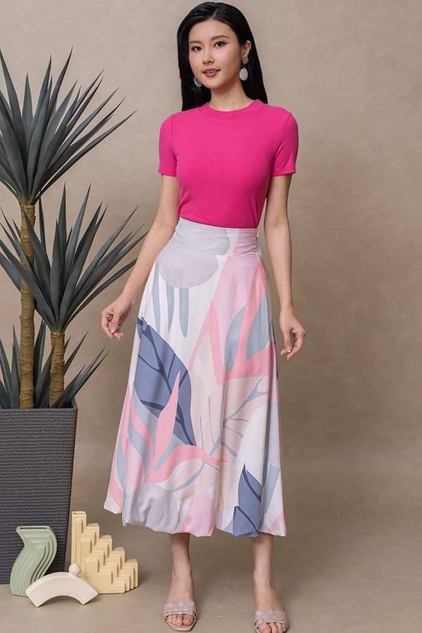 NERISA PRINTED BUBBLE SKIRT (PINK ABSTRACT)