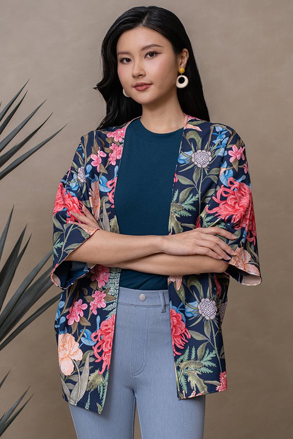 OLANDER PRINTED REVERSIBLE KIMONO JACKET (NAVY ABSTRACT)