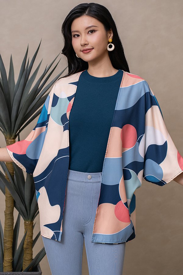 OLANDER PRINTED REVERSIBLE KIMONO JACKET (NAVY ABSTRACT)