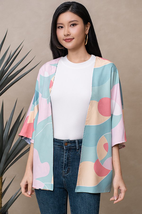 OLANDER PRINTED REVERSIBLE KIMONO JACKET (WHITE ABSTRACT)