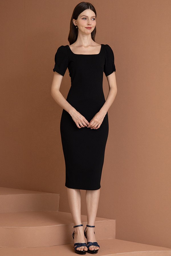 LEXNER SQUARE NECK DRESS (BLACK)