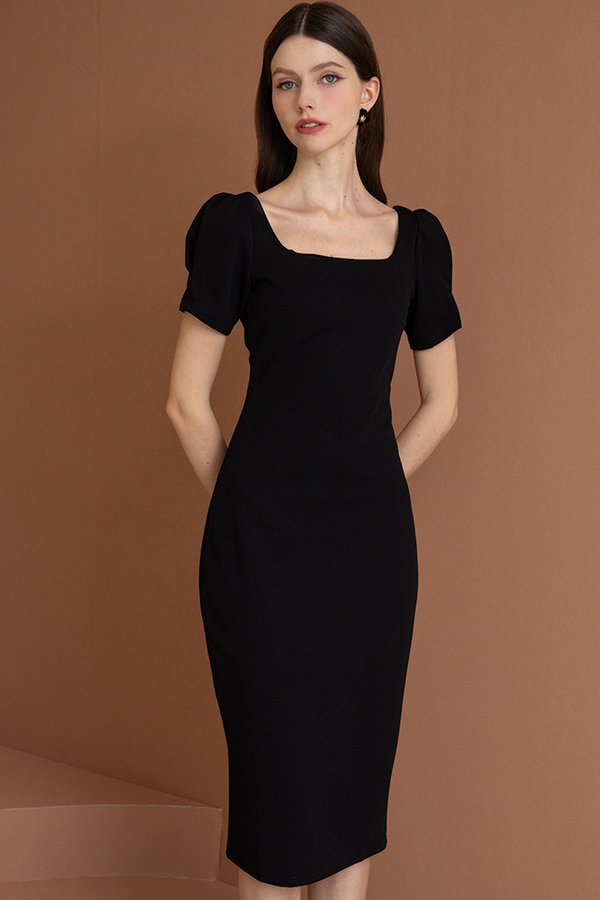 LEXNER SQUARE NECK DRESS (BLACK)