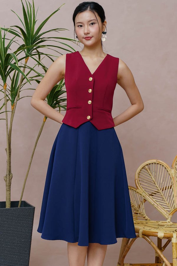 CAMILLE VEST DRESS (WINE RED)