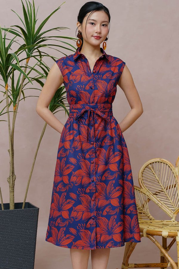 BUDS & BLOOM PRINTED FLORAL DRESS (DAZZLING BLUE)