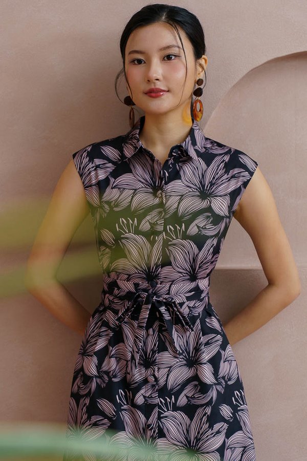 BUDS & BLOOM PRINTED FLORAL DRESS (ONYX BLACK)