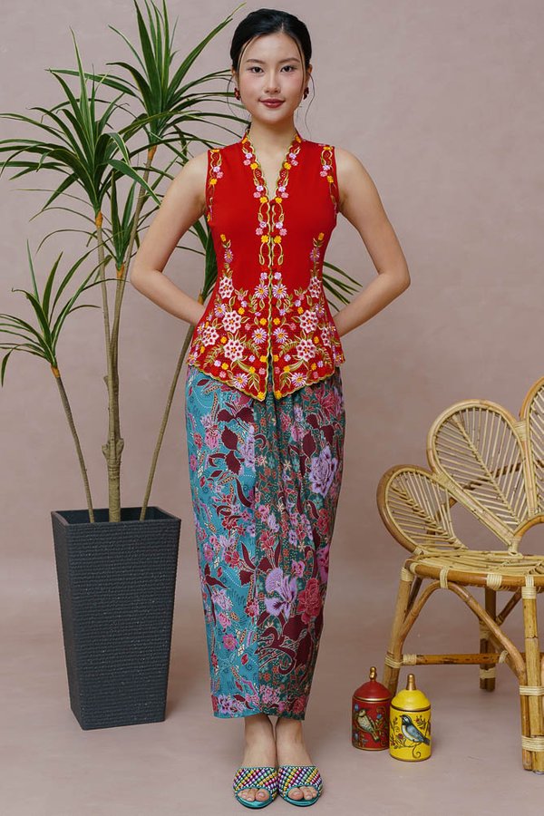 KINSHASA BATIK NYONYA SKIRT (TEAL GREEN)