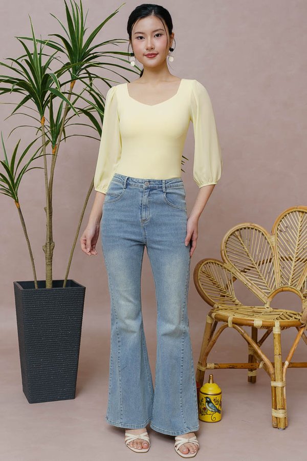 SASKIA PADDED TOP WITH TULLE SLEEVES (BUTTERMILK)