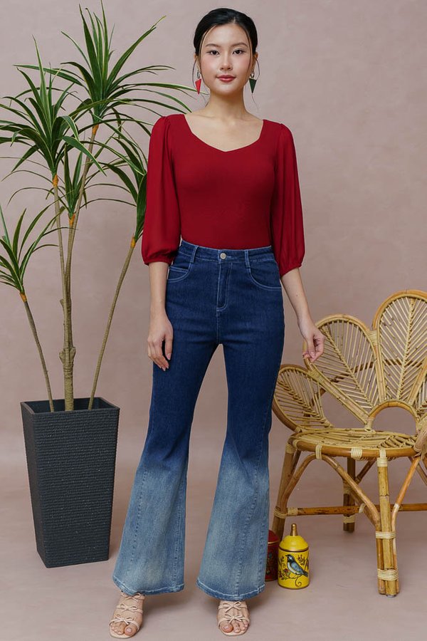 SASKIA PADDED TOP WITH TULLE SLEEVES (WINE RED)