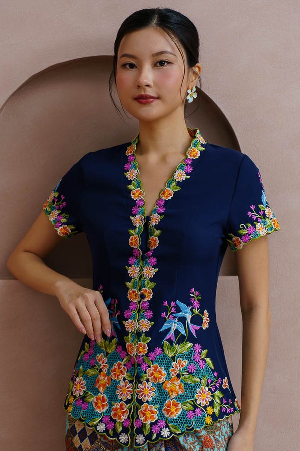 SONG OF THE SWALLOW EMBROIDERY NYONYA KEBAYA (NAVY BLUE)