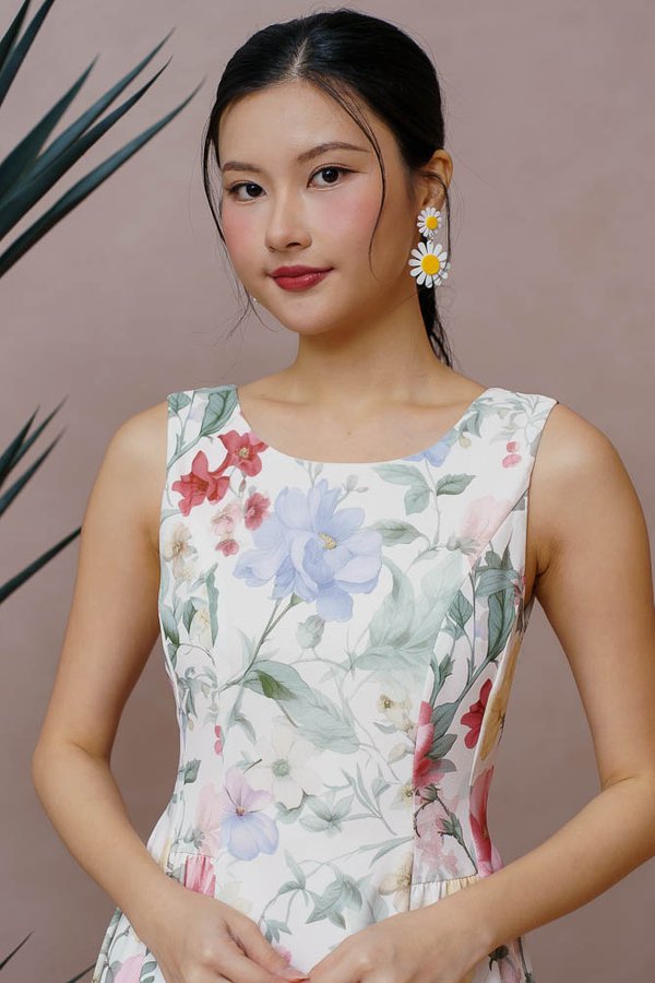 FLORENCE FLORAL FLARE DRESS (PALE EGGNOG)