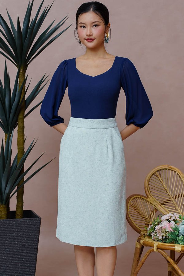 CORDELIA TWEED SKIRT (LAKE BLUE)
