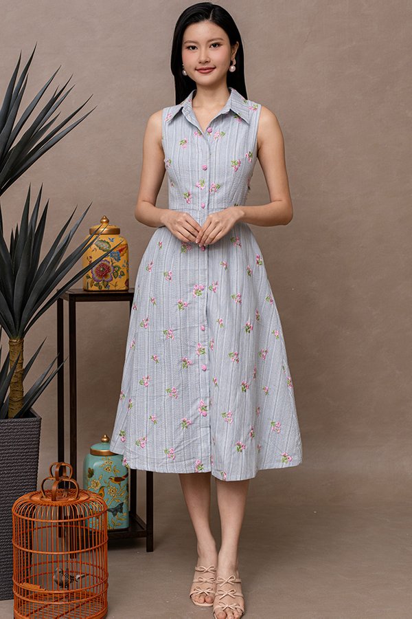 ELODIE EMBROIDERY SHIRT DRESS (LIGHT BLUE)