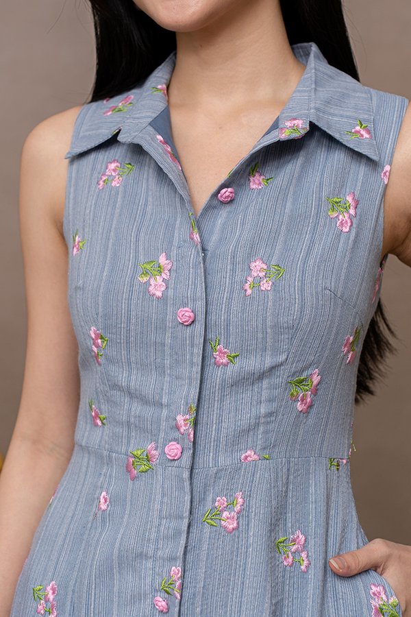 ELODIE EMBROIDERY SHIRT DRESS (MID BLUE)