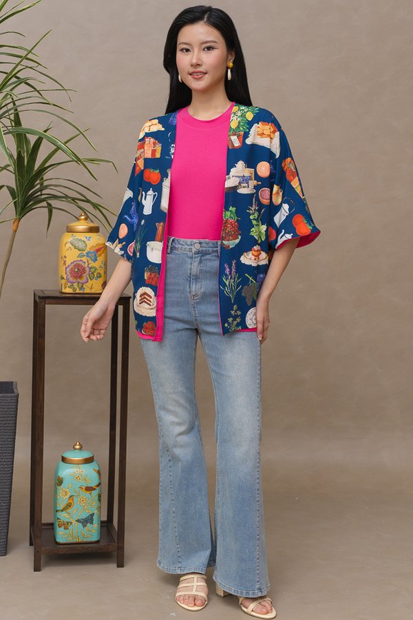 THE BARNYARD REVERSIBLE KIMONO JACKET (NAVY FUCHSIA PINK)