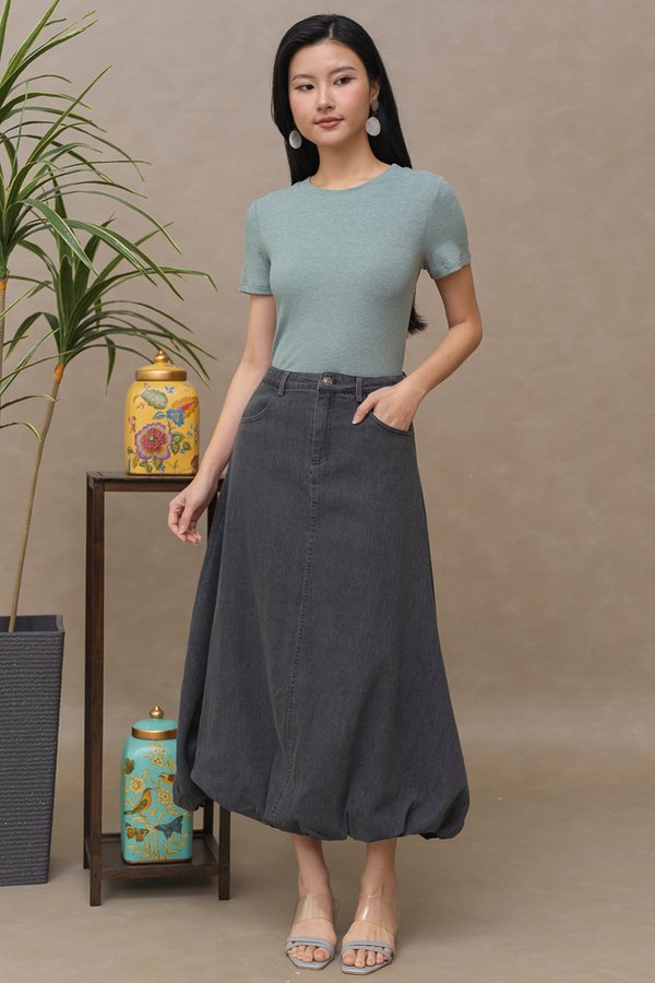 MILLY DENIM BUBBLE SKIRT (CHARCOAL)