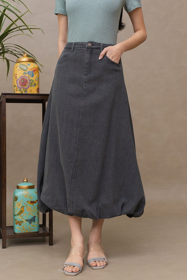 MILLY DENIM BUBBLE SKIRT (CHARCOAL)