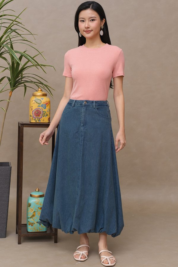 MILLY DENIM BUBBLE SKIRT (DARK BLUE WASH)