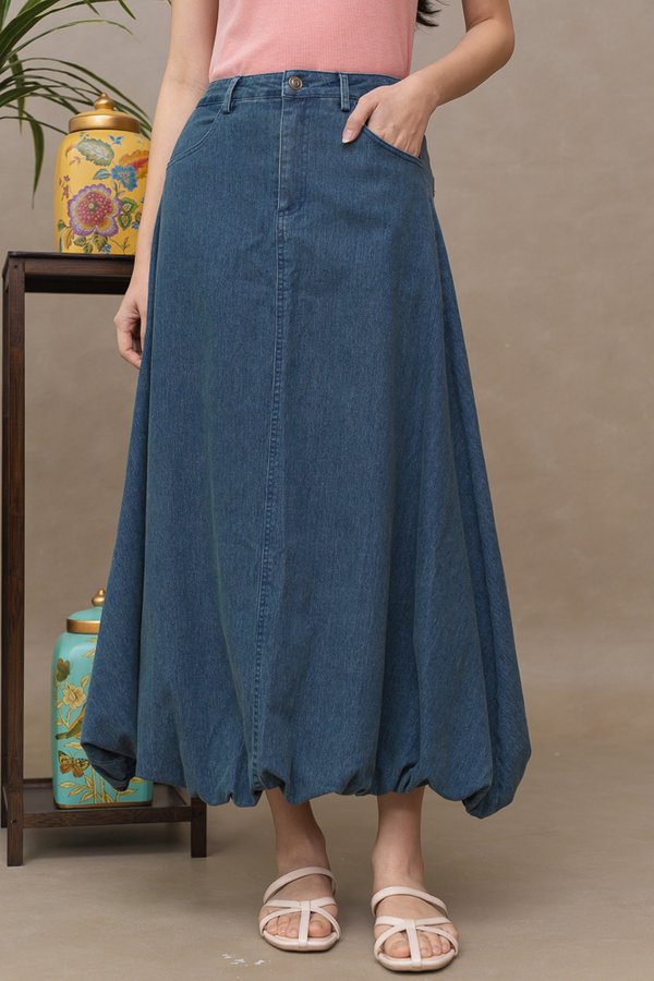 MILLY DENIM BUBBLE SKIRT (DARK BLUE WASH)