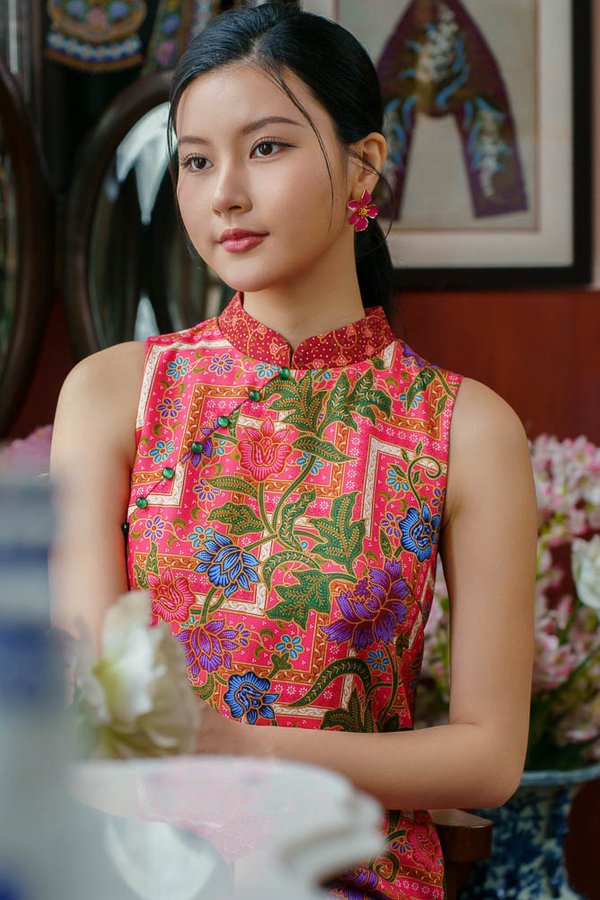 RUMAH INTAN BATIK CHEONGSAM DRESS (GERANIUM PINK)