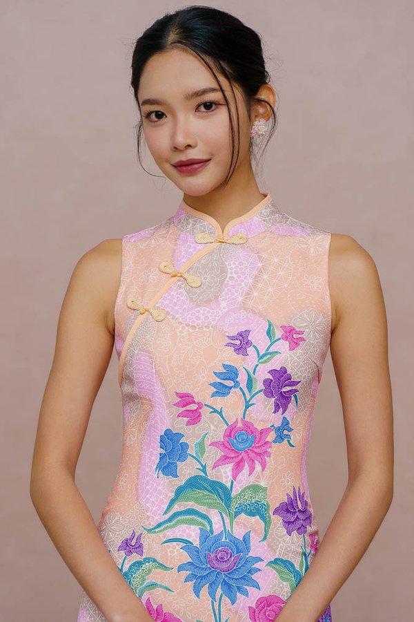 GOLDEN SUNFALL BATIK CHEONGSAM DRESS (DUSTY ROSETTE)