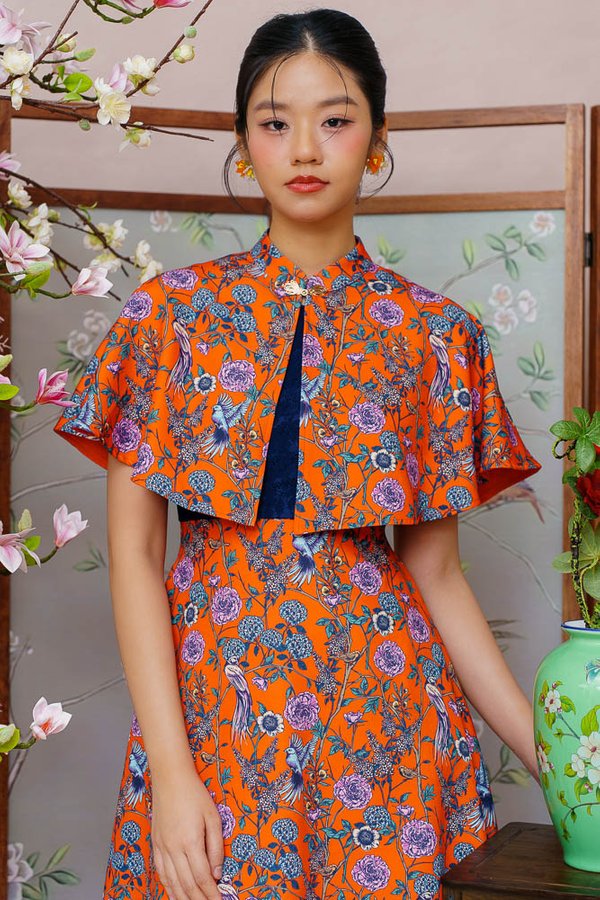 WILLOW SPRING LACE FLARE DRESS WITH CAPE (TANGELO)