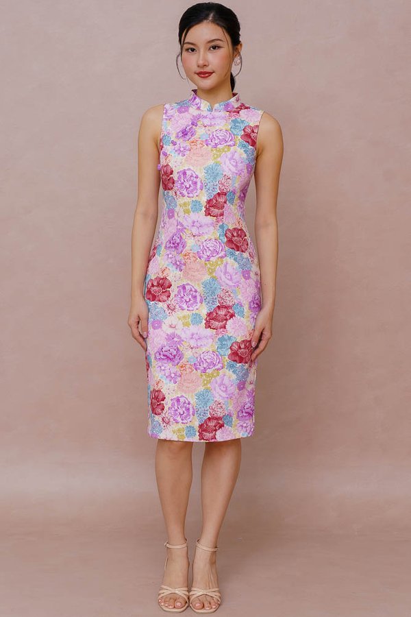 TENDER BLOSSOM FLORAL CHEONGSAM DRESS (LAVENDER LEMONADE)