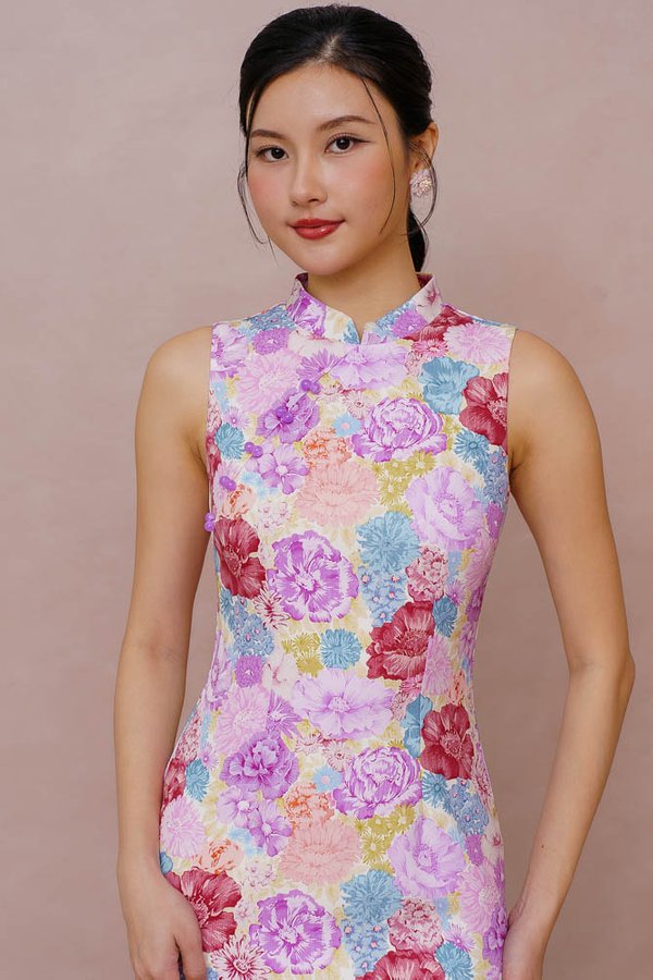 TENDER BLOSSOM FLORAL CHEONGSAM DRESS (LAVENDER LEMONADE)