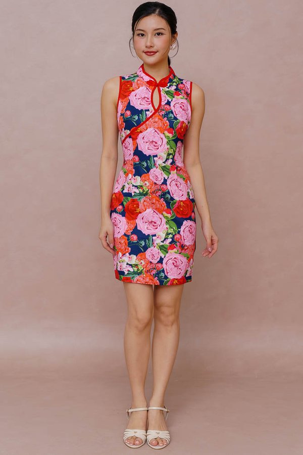 SCARLET ROSE CHEONGSAM DRESS (NAVY)