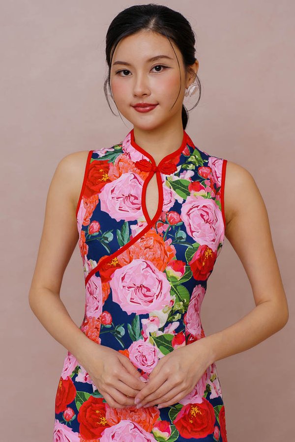 SCARLET ROSE CHEONGSAM DRESS (NAVY)
