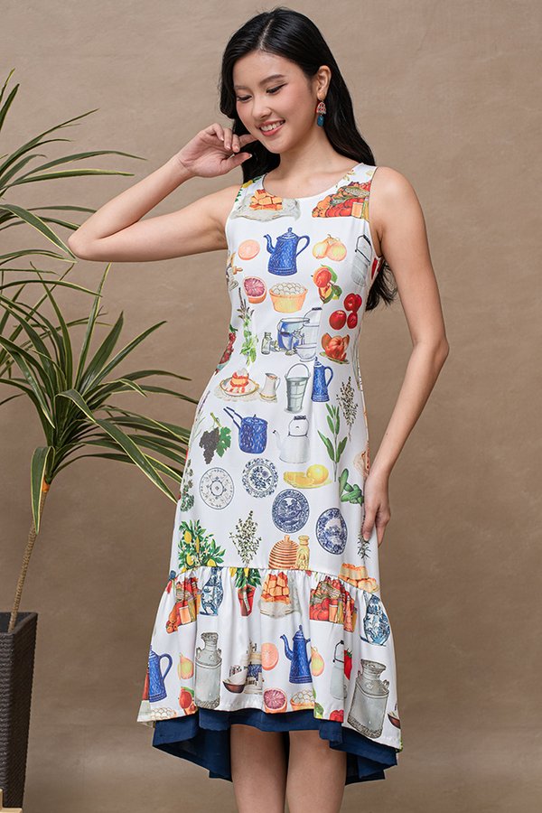 THE BARNYARD REVERSIBLE DRESS (WHITE/NAVY)