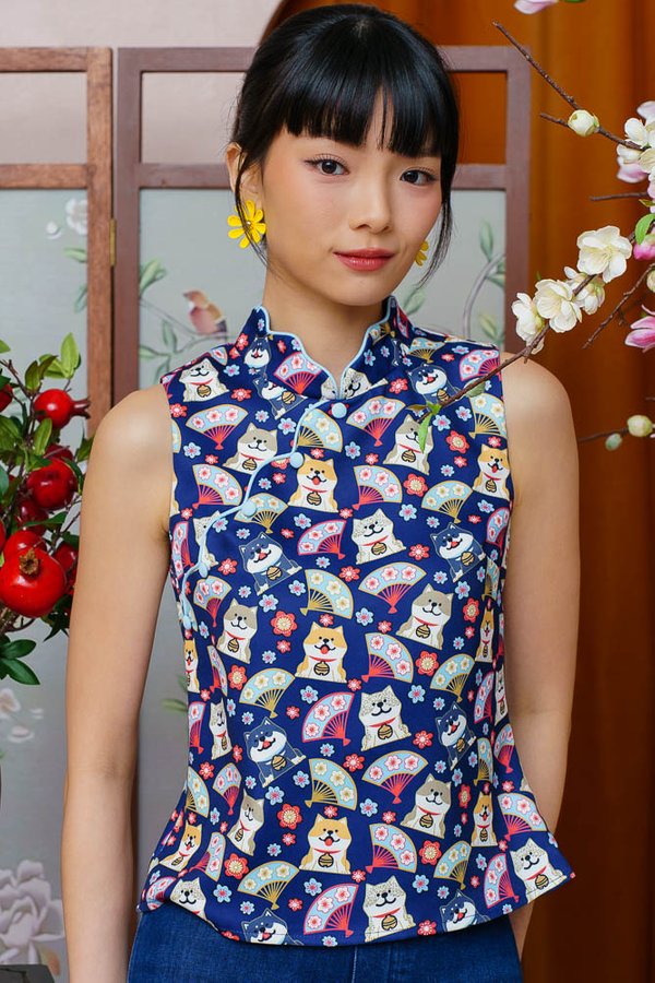 HELLO! I AM HACHIKO CHEONGSAM TOP (NAVY BLUE)