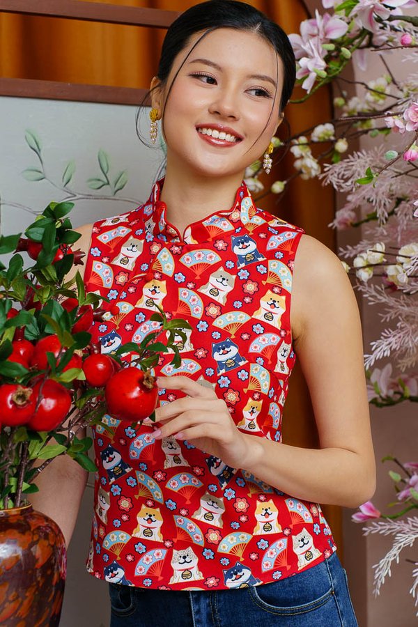 HELLO! I AM HACHIKO CHEONGSAM TOP (COCA COLA RED)