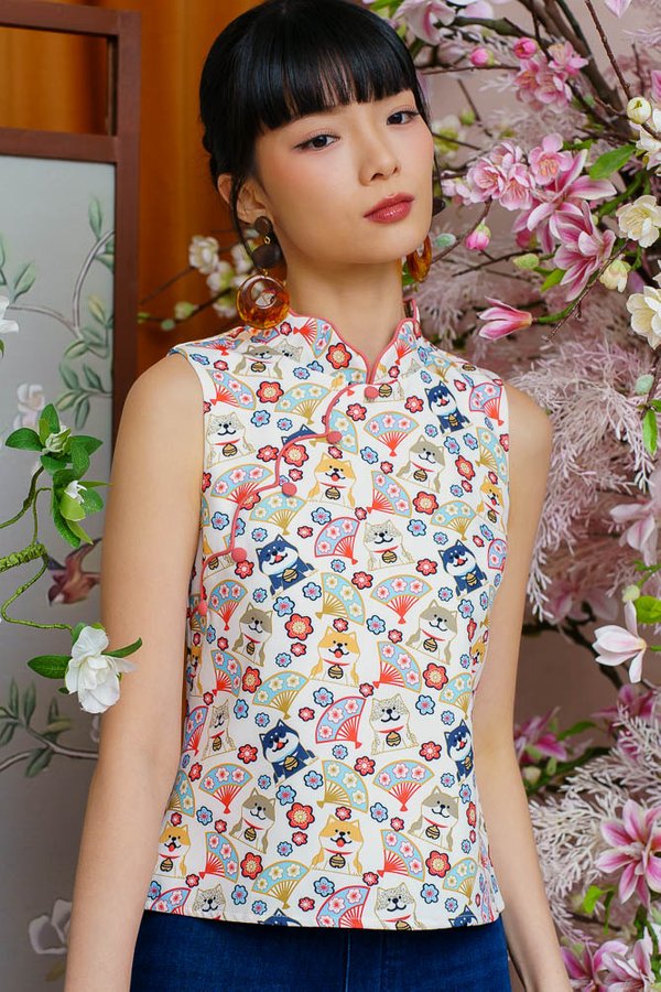 HELLO! I AM HACHIKO CHEONGSAM TOP (CLOUDY WHITE)