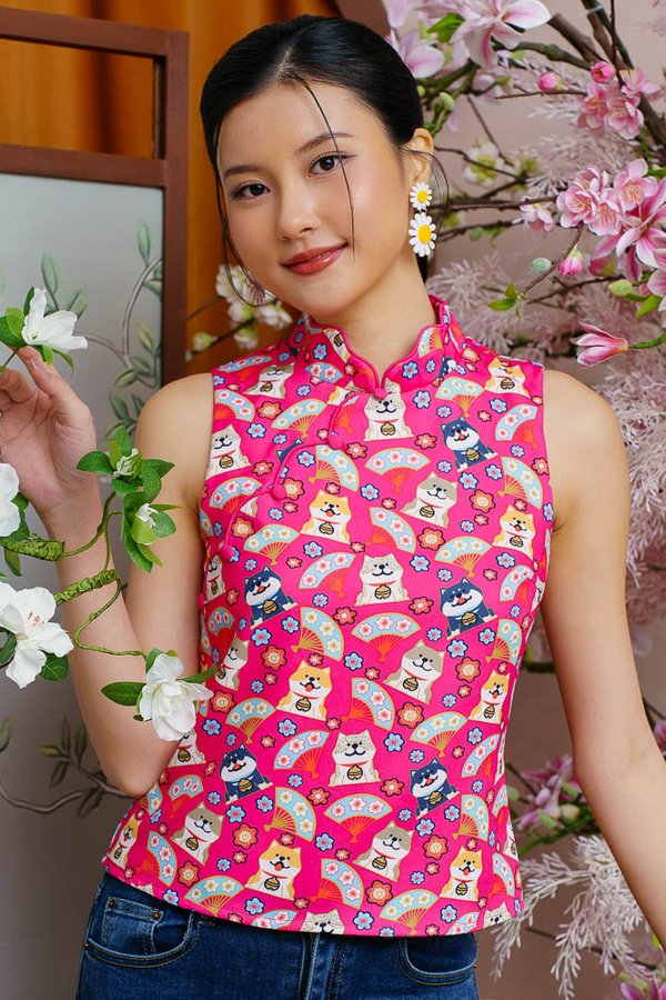 HELLO! I AM HACHIKO CHEONGSAM TOP (FUCHSIA PINK)