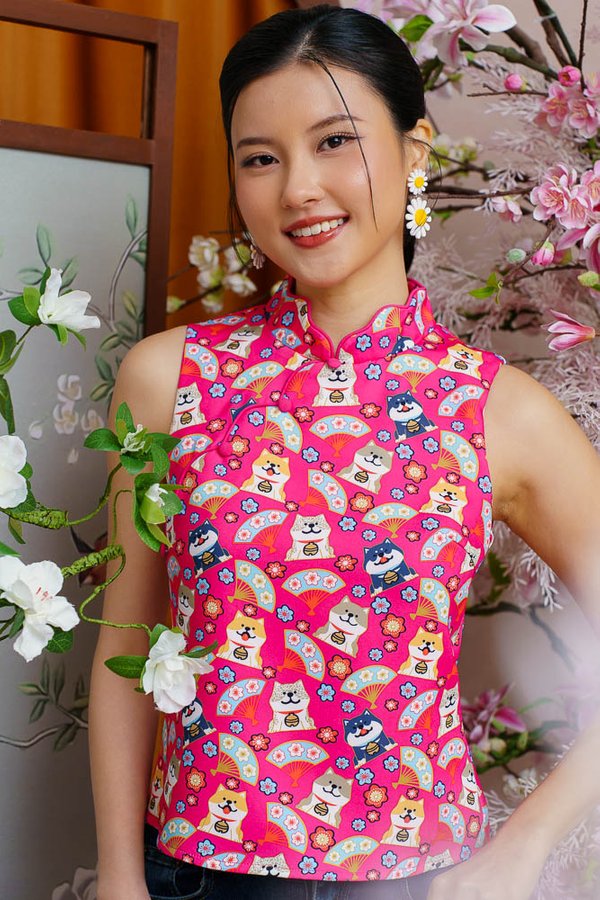 HELLO! I AM HACHIKO CHEONGSAM TOP (FUCHSIA PINK)