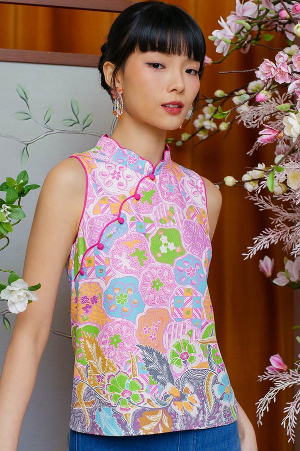 RONA MANIS BATIK MOSAIC CHEONGSAM TOP (BUBBLEGUM POP)